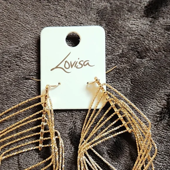 NWT Lovisa Fashion earrings faux gold dangle shimmer sparkle 4" long - Picture 3 of 10